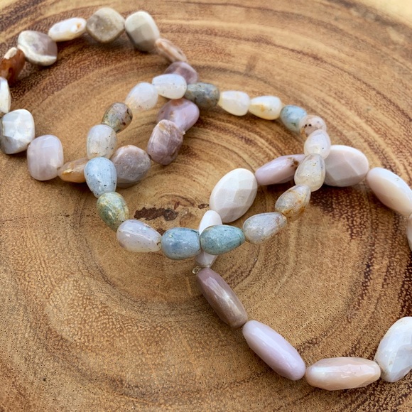 Natural Gray White Multicolored Labradorite, Agate, & Opal Gemstone Bracelets - Picture 2 of 10